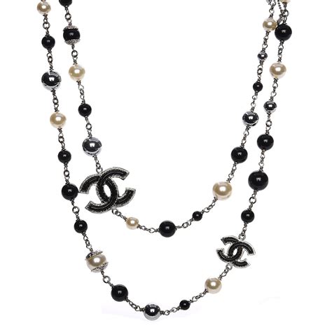 replica chanel black pearl necklace|chanel knock off necklace.